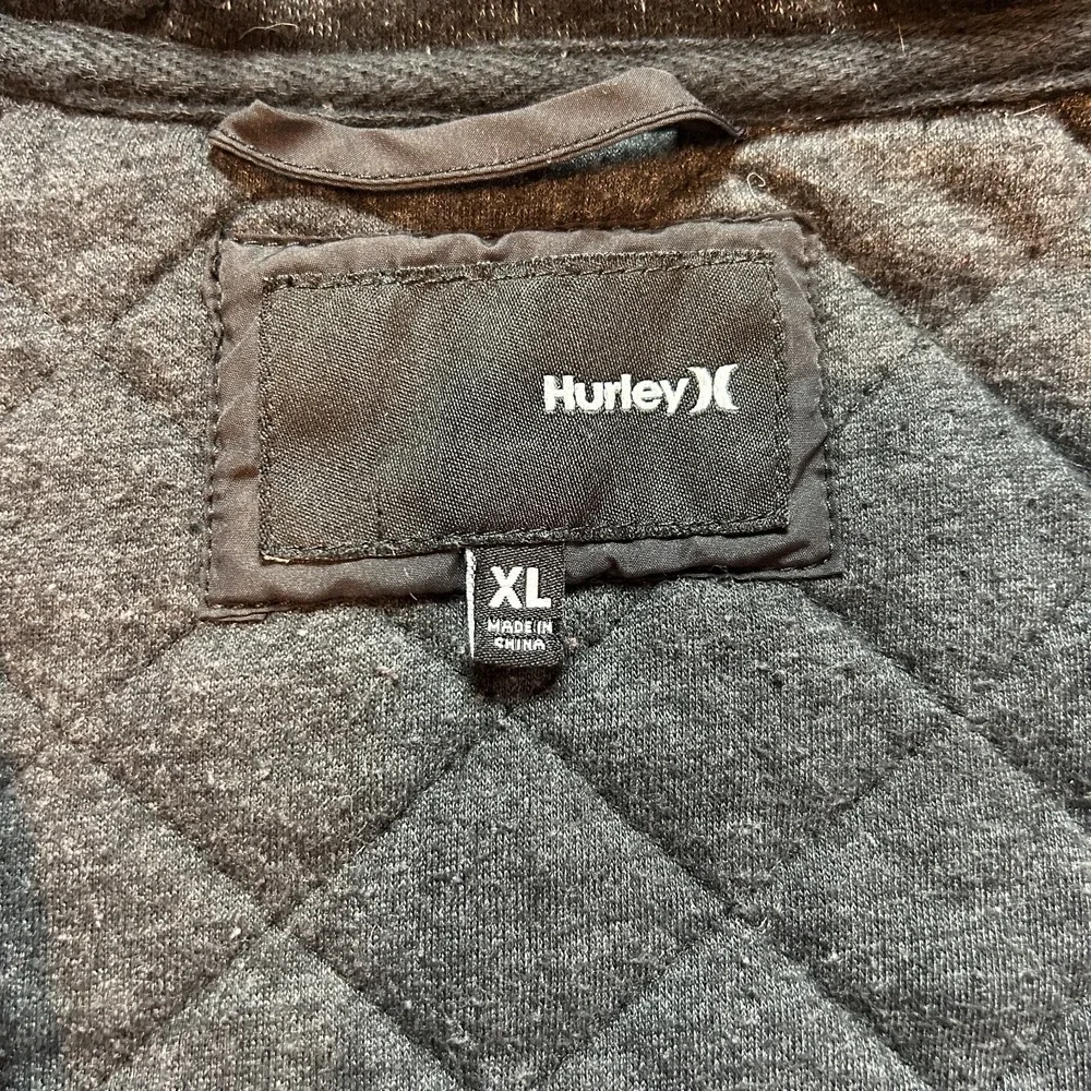 Hurley Hooded Sweatshirt Full Zip‎ Gray Black Quilted Pockets Youth Boys XL